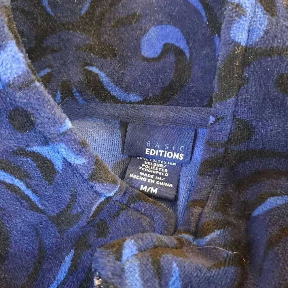 Basic Editions Women's Velour Jacket Blue Cotton Full Zip Pockets M New - Picture 5 of 7